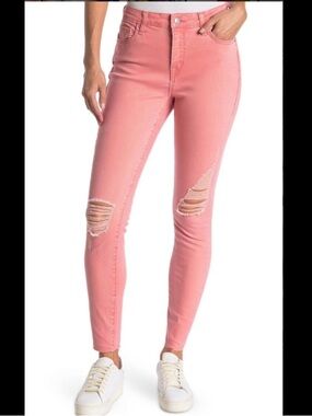 True Religion Coral Pink Distressed Skinny Jeans